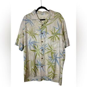 TOMMY BAHAMA BEIGE FLORAL TROPICAL HAWAIIAN BUTTON UP SHORT SLEEVE SHIRT LARGE